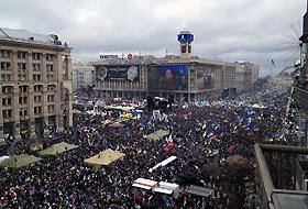 Manifestaţie &icirc;n centrul capitalei Ucrainei.