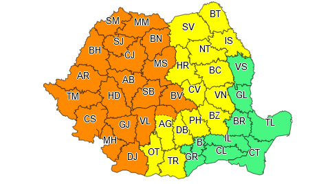 Cod Portocaliu instabilitate atmosferică. 21 iulie, ora 18:00 – 22 iulie, ora 06:00.