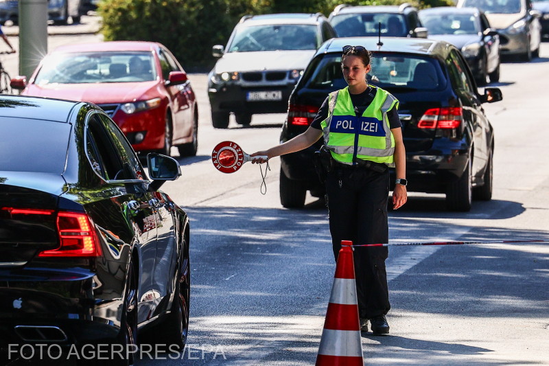 German police officer stops a car at German federal police checkpoint at the German-Polish border Goerlitz, Germany, 13 August 2024.