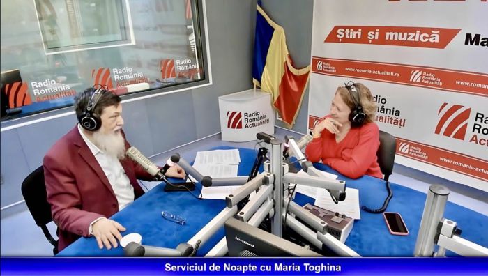 Adi Voican,  vicepresedintele ANAT, în studioul emisiunii Serviciul de noapte cu Maria Țoghină.