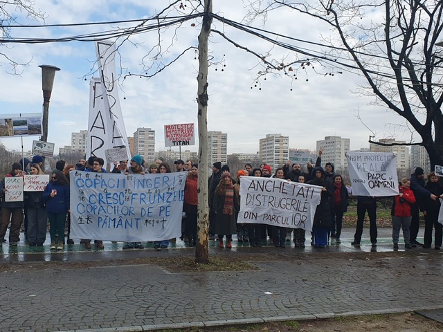 Protest împotriva defrișărilor din parcul IOR din București, 2 martie 2025.